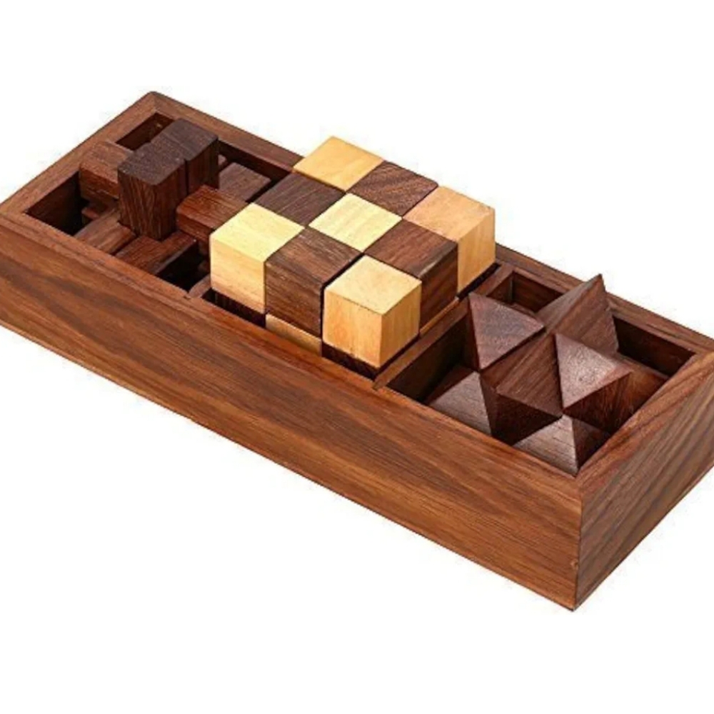 3-in-One Wooden Puzzle Games Set - 3D Puzzles for Teens and Adults  🧩🌳